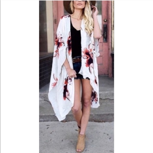 BACK IN STOCK 🌸 floral print kimono boho ivory - Picture 3 of 5